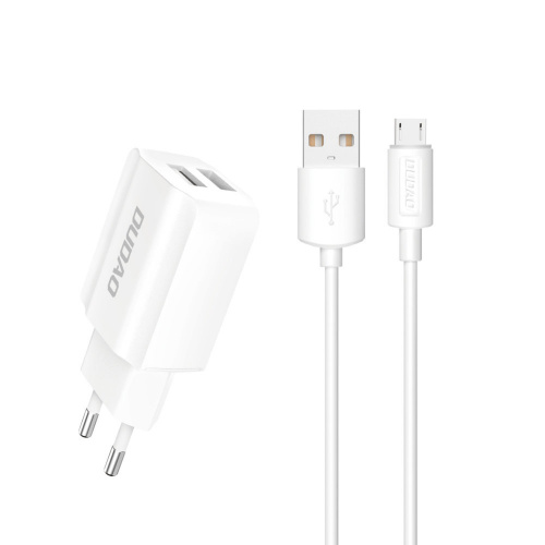 Dudao Distributor - 6970379615386 - DDA30 - Dudao EU wall charger 2x USB 5V / 2.4A + micro USB cable white (A2EU + Micro white) - B2B homescreen