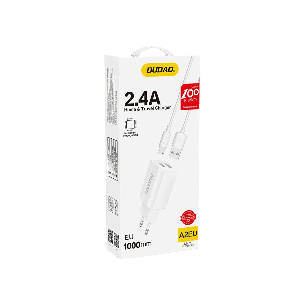Hurtownia GSM - Nabíječka Dudao 2x USB 5V/2.4A + bílý microUSB kabel (A2EU) - DDA30 - {ean13} - Hurt