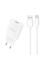 Dudao charger EU USB 5V / 2.4A QC3.0 Quick Charge 3.0 + cable USB Type C white (A3EU + Type-c white)