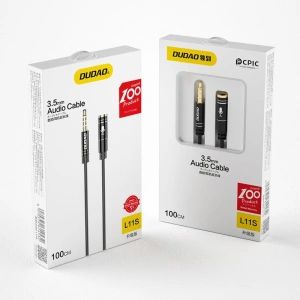 Wholesale Dudao 4 poles cable AUX extension cord for headphones with microphone 3.5 mm mini jack black - DDA40 - {ean13} - Hurt