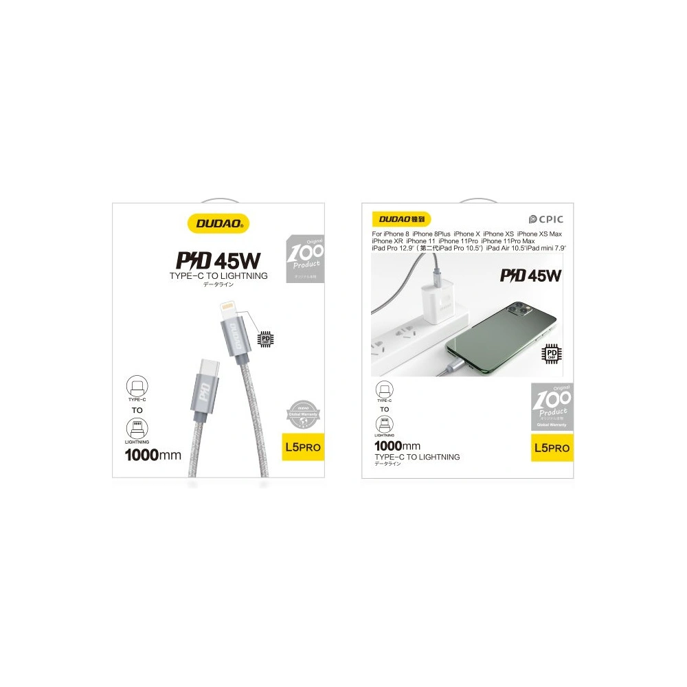 Hurtownia GSM - Kabel Dudao USB-C/Lightning Power Delivery 45W 1m šedý (L5Pro) - DDA41 - {ean13} - Hurt
