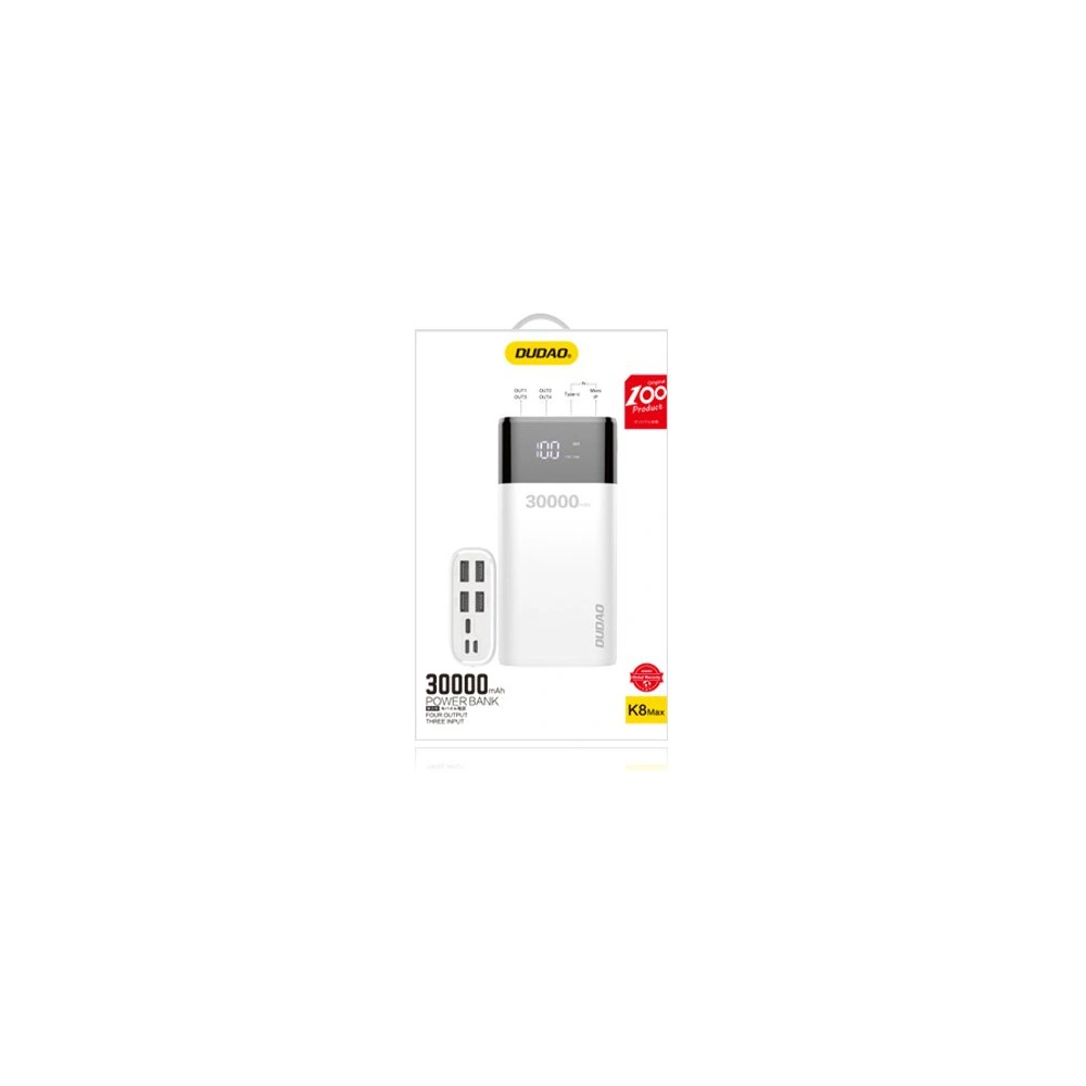 Wholesale Dudao powerbank 4x USB 30000mAh with LCD 3A display white (K8Max white) - DDA48 - {ean13} - Hurt