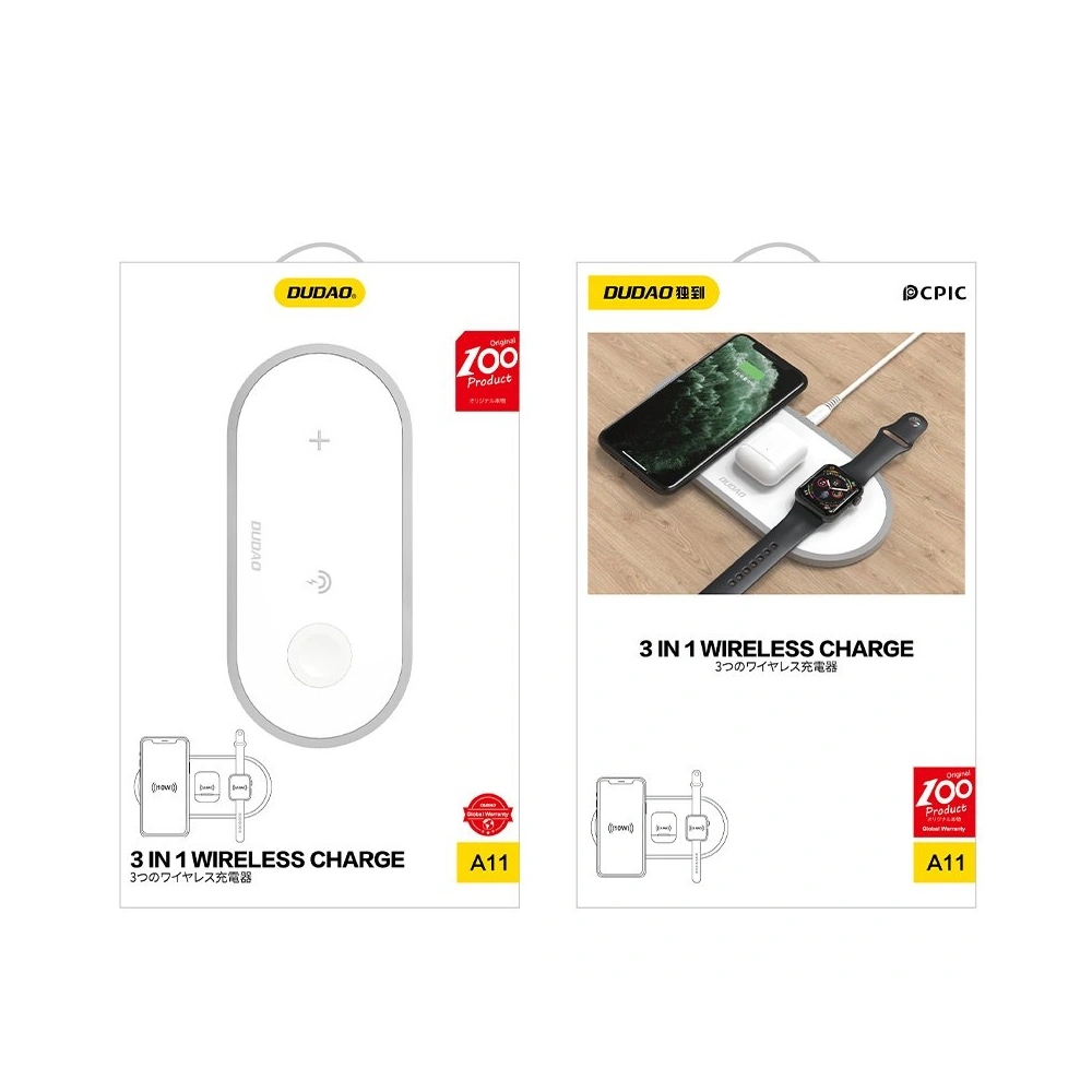 Hurtownia GSM - Vezeték nélküli töltő Dudao 3w1 Qi telefonhoz/fülhallgatóhoz AirPods/Apple Watch 38mm fehér (A11) - DDA49 - {ean13} - Hurt