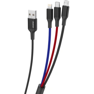 Kabel Dudao 3w1 USB - Lightning/USB-C/microUSB 5A 38cm czarny (L10pro)