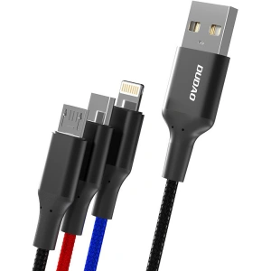 Kabel Dudao 3w1 USB - Lightning/USB-C/microUSB 5A 38cm czarny (L10pro)