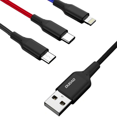 Kabel Dudao 3w1 USB - Lightning/USB-C/microUSB 5A 38cm czarny (L10pro)