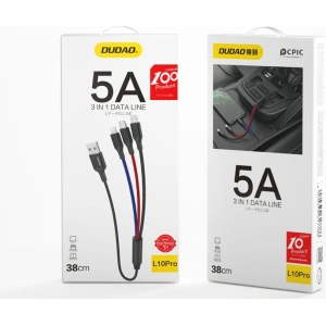 Kabel Dudao 3w1 USB - Lightning/USB-C/microUSB 5A 38cm czarny (L10pro)