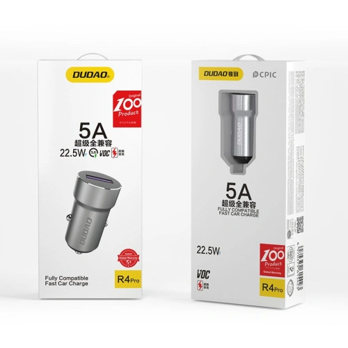 Ładowarka samochodowa Dudao 5A 22.5W Quick Charge 3.0 VOOC szary (R4Pro Upgrade)