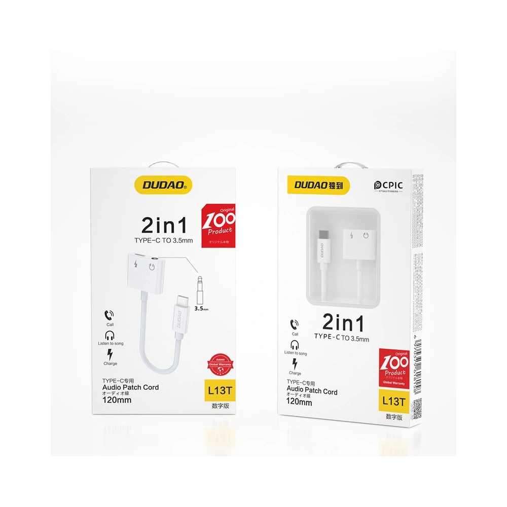 Hurtownia GSM - Adaptér audio Dudao USB-C - USB-C/3,5mm mini jack bílý (L13T) - DDA61 - {ean13} - Hurt
