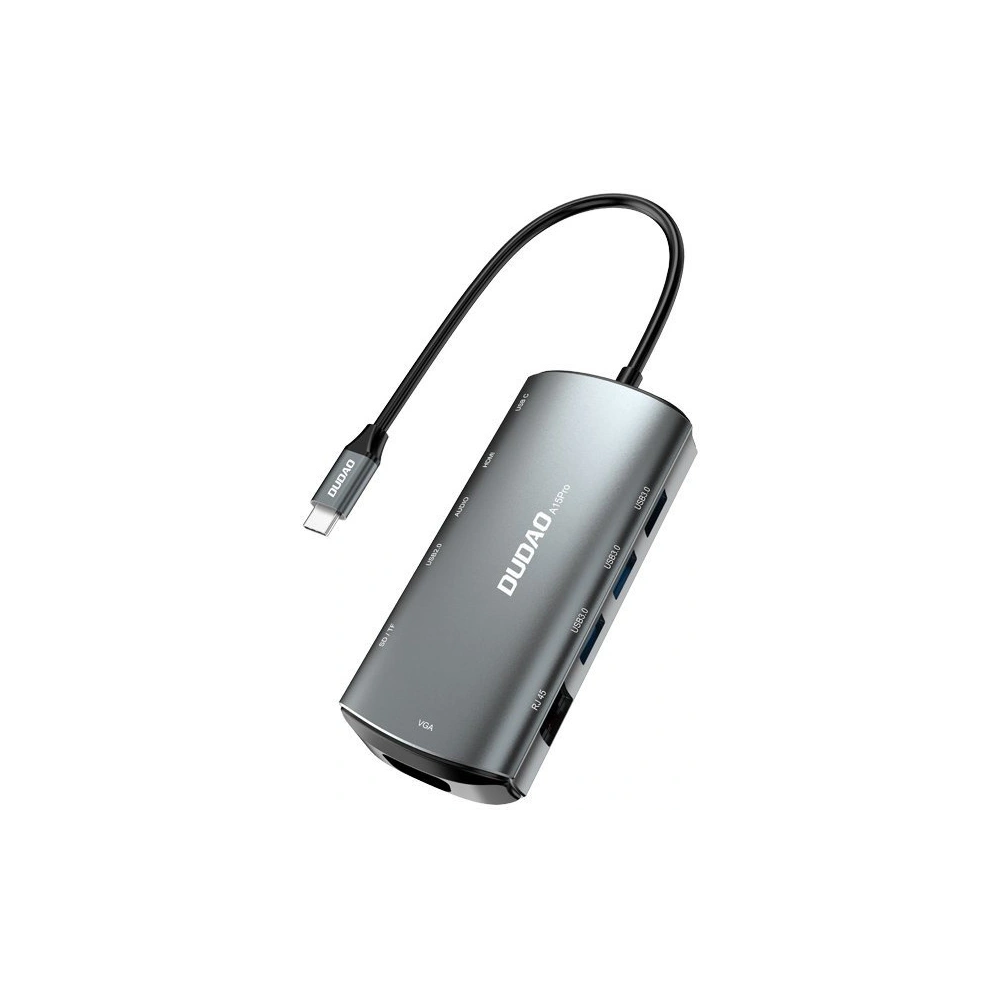 Wholesale Hub Dudao 11in1 USB-C - USB-C PD 60 W/HDMI/3,5 mm mini jack/USB 2.0/card reader/VGA/RJ45/3x USB 3.2 Gen 1 gray (A15Pro) - DDA66 - {ean13} - Hurt