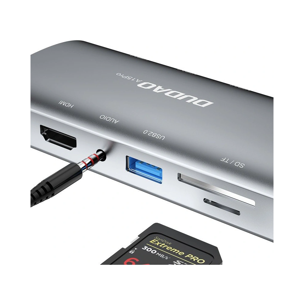 Wholesale Hub Dudao 11in1 USB-C - USB-C PD 60 W/HDMI/3,5 mm mini jack/USB 2.0/card reader/VGA/RJ45/3x USB 3.2 Gen 1 gray (A15Pro) - DDA66 - {ean13} - Hurt