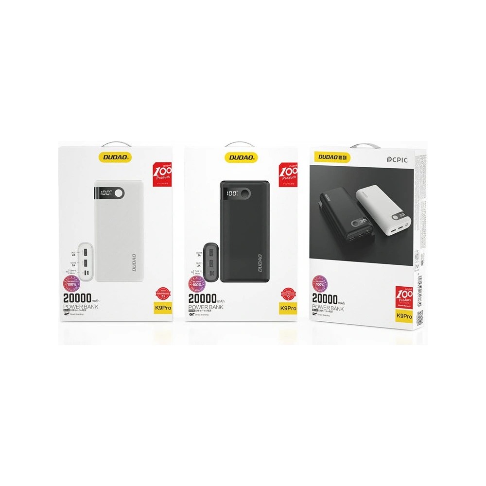 Wholesale Dudao powerbank 20000 mAh 2x USB / USB Type C / micro USB 2 A with LED screen black (K9Pro-06) - DDA76 - {ean13} - Hurt