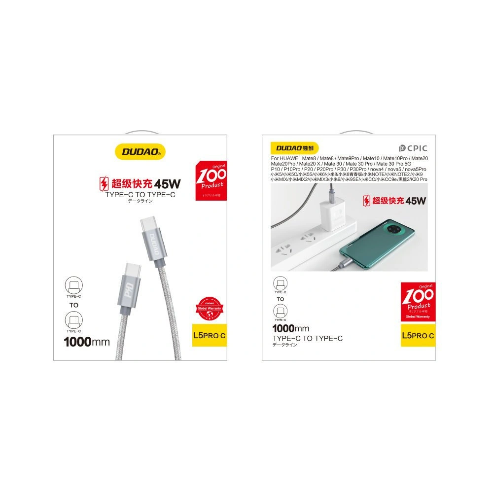 Hurtownia GSM - Kabel Dudao USB-C - USB-C 5 A 45 W 1 m Power Delivery Quick Charge szary (L5ProC) - DDA84 - {ean13} - Hurt