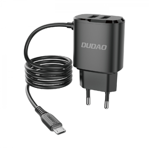 Dudao Distributor - 6970379610497 - DDA85 - Dudao charger 2x USB with built-in micro USB cable 12 W black (A2ProM black) - B2B homescreen
