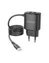 Síťová nabíječka Dudao 2x USB s vestavěným kabelem USB-C 12 W černá (A2ProT)