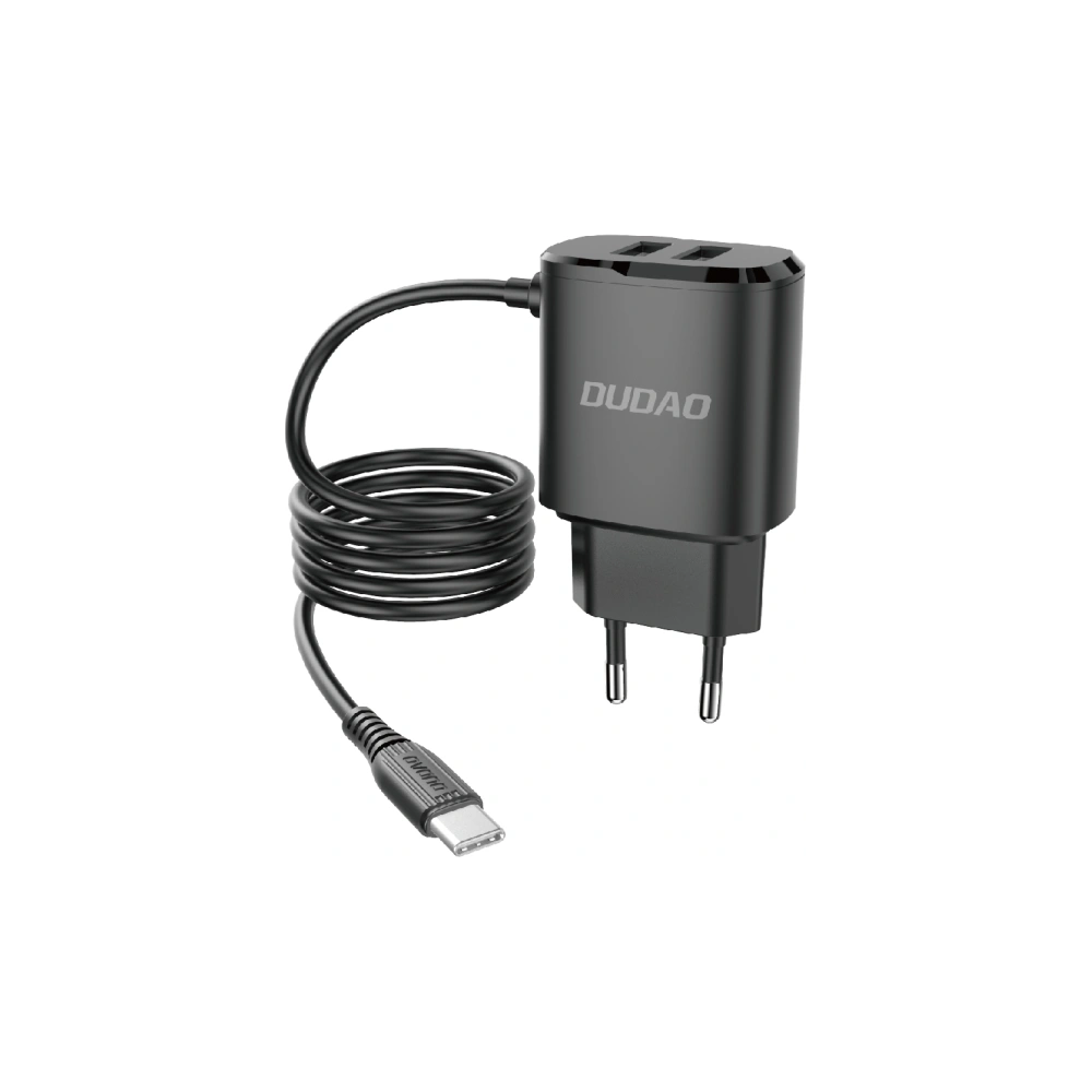 Hurtownia GSM - Síťová nabíječka Dudao 2x USB s vestavěným kabelem USB-C 12 W černá (A2ProT) - DDA86 - {ean13} - Hurt