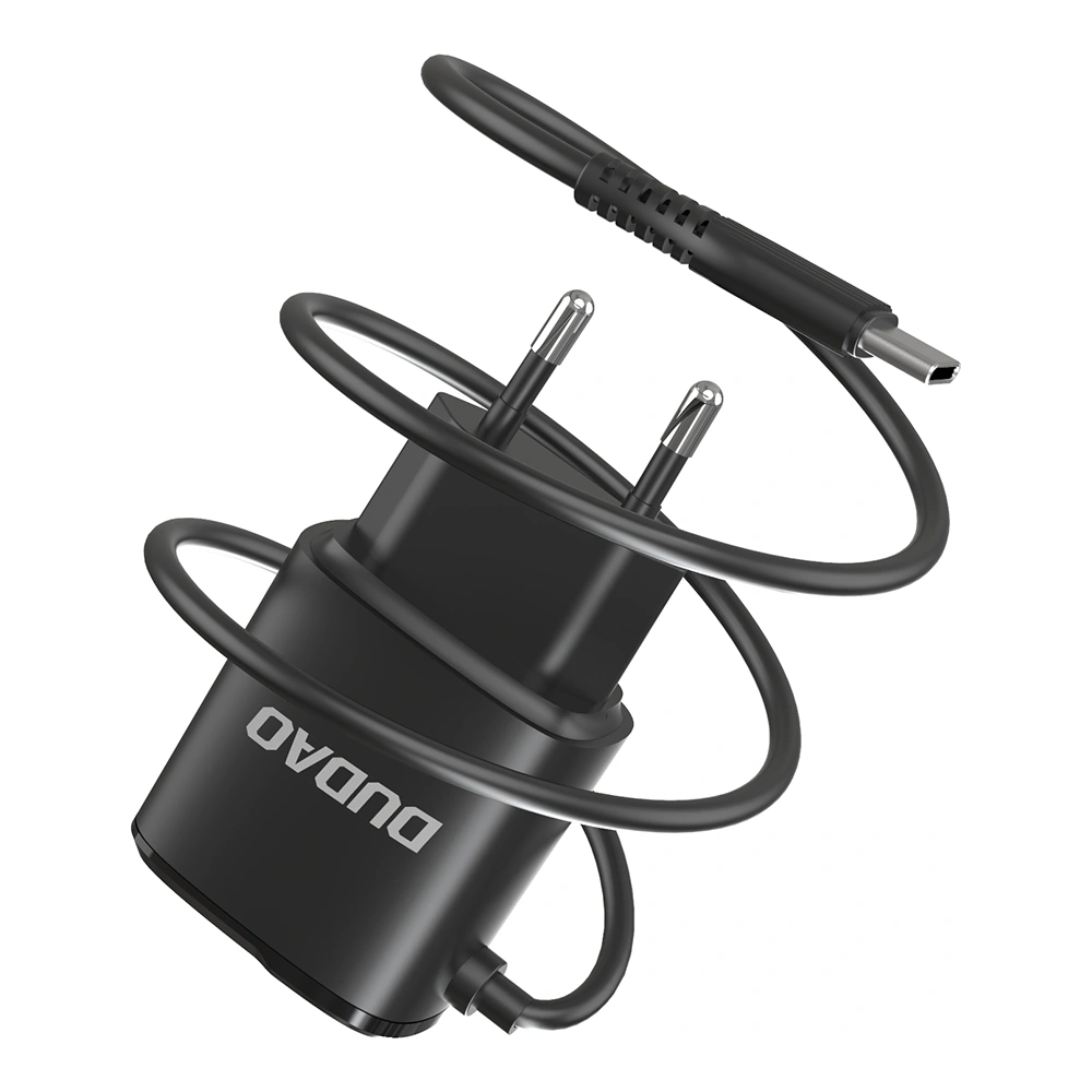 Hurtownia GSM - Síťová nabíječka Dudao 2x USB s vestavěným kabelem USB-C 12 W černá (A2ProT) - DDA86 - {ean13} - Hurt