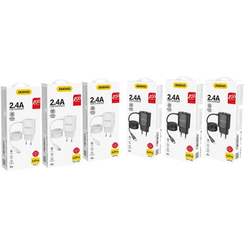 Ładowarka sieciowa Dudao 2x USB z wbudowanym kablem Lightning 12W czarny (A2ProL)