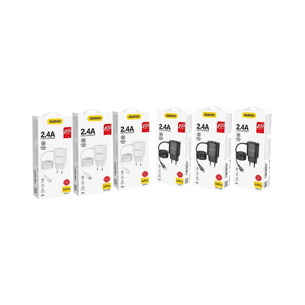 Hurtownia GSM - Síťová nabíječka Dudao 2x USB s vestavěným kabelem Lightning 12W černá (A2ProL) - DDA87 - {ean13} - Hurt