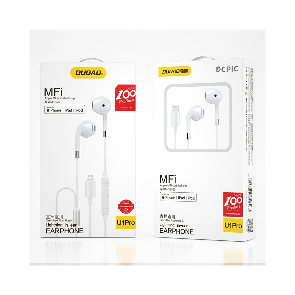 Wholesale Dudao Wired In-Ear Lightning MFI Headphones (Made For iPhone Certification) White (U1PRO) - DDA89 - {ean13} - Hurt