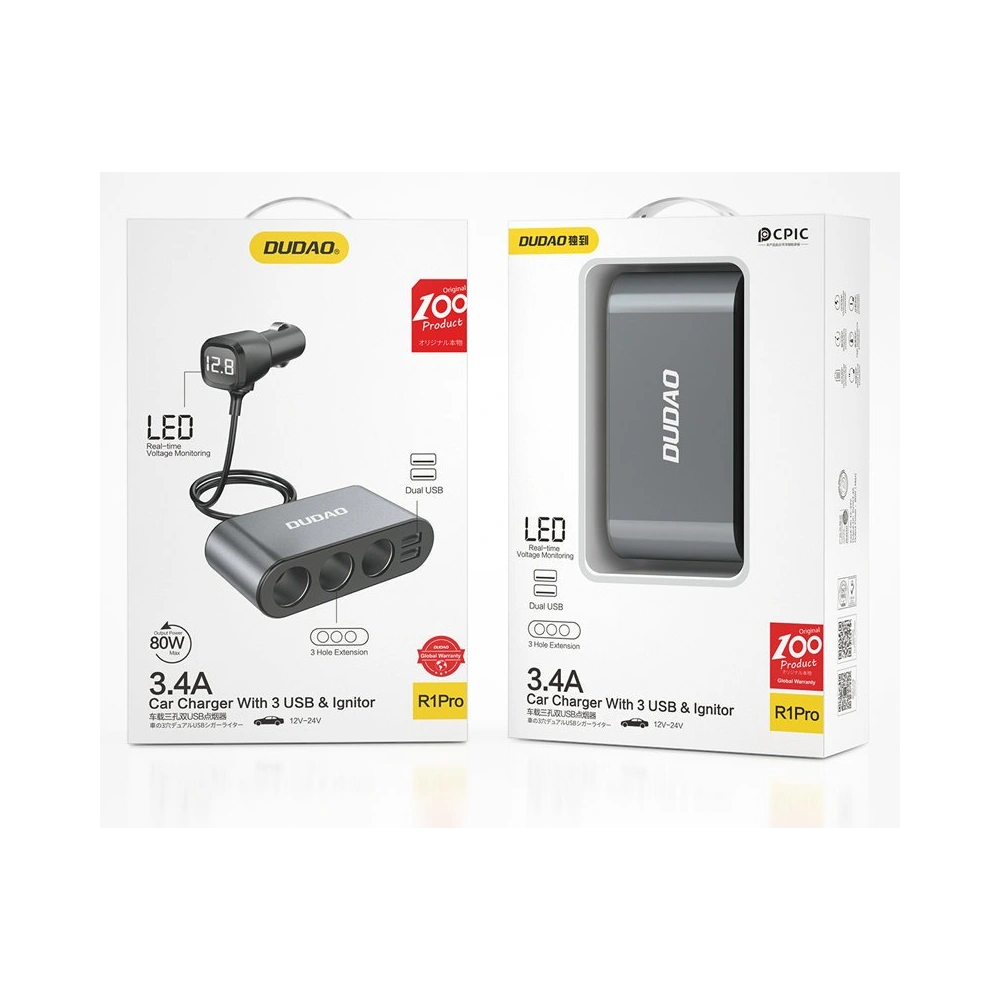 Hurtownia GSM - Auto nabíječka Dudao 2xUSB/3x rozdělovač zapalovače černá (R1Pro) - DDA95 - {ean13} - Hurt