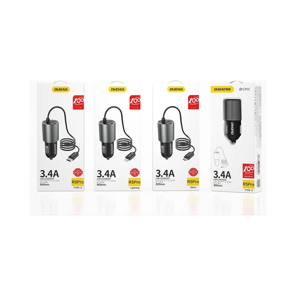Hurtownia GSM - Auto nabíječka Dudao USB s vestavěným Lightning kabelem 3,4 A černá (R5Pro L) - DDA96 - {ean13} - Hurt