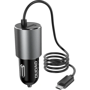Autós töltő Dudao USB beépített microUSB kábel 3,4A fekete (R5Pro M)