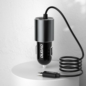 Autós töltő Dudao USB beépített microUSB kábel 3,4A fekete (R5Pro M)