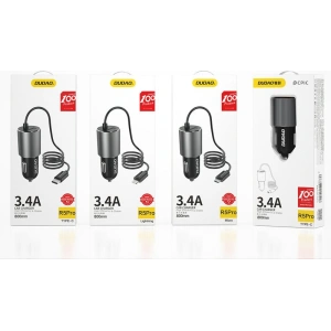 Autós töltő Dudao USB beépített microUSB kábel 3,4A fekete (R5Pro M)