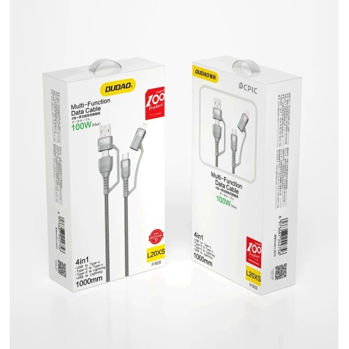 Kabel Dudao 4w1 USB-C PD/USB - USB-C/Lightning 1m szary (L20XS)