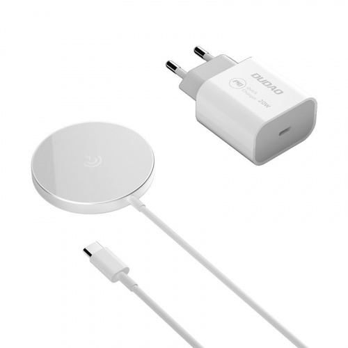 Dudao Distributor - 6973687241247 - DDA106 - Dudao Kit 15W Magnetic Wireless Charger Qi and 20W AC Charger (MagSafe Compatible) White (A12XS) - B2B homescreen
