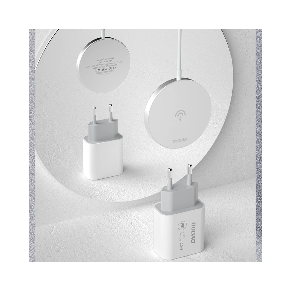 Hurtownia GSM - Bezdrátová nabíječka MagSafe Dudao Qi 15W + síťová nabíječka 20W bílá (A12XS) - DDA106 - {ean13} - Hurt