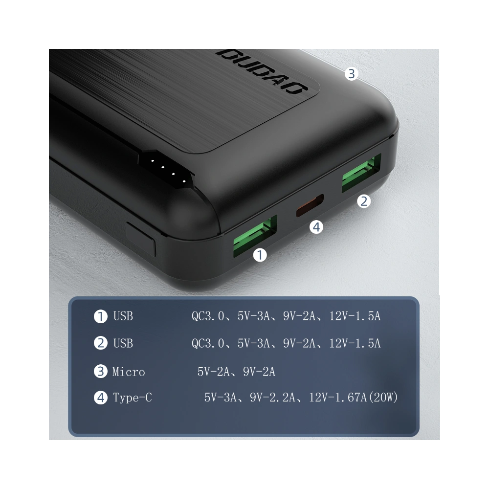Hurtownia GSM - Powerbank Dudao 20000mAh Power Delivery 20W Quick Charge 3.0 2xUSB/USB-C schwarz (K12PQ+) - DDA110 - {ean13} - Hurt