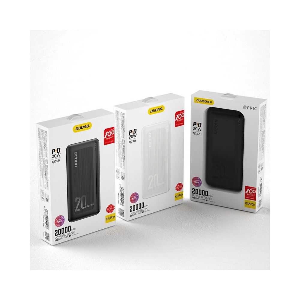 Hurtownia GSM - Powerbank Dudao 20000mAh Power Delivery 20W Quick Charge 3.0 2xUSB/USB-C schwarz (K12PQ+) - DDA110 - {ean13} - Hurt
