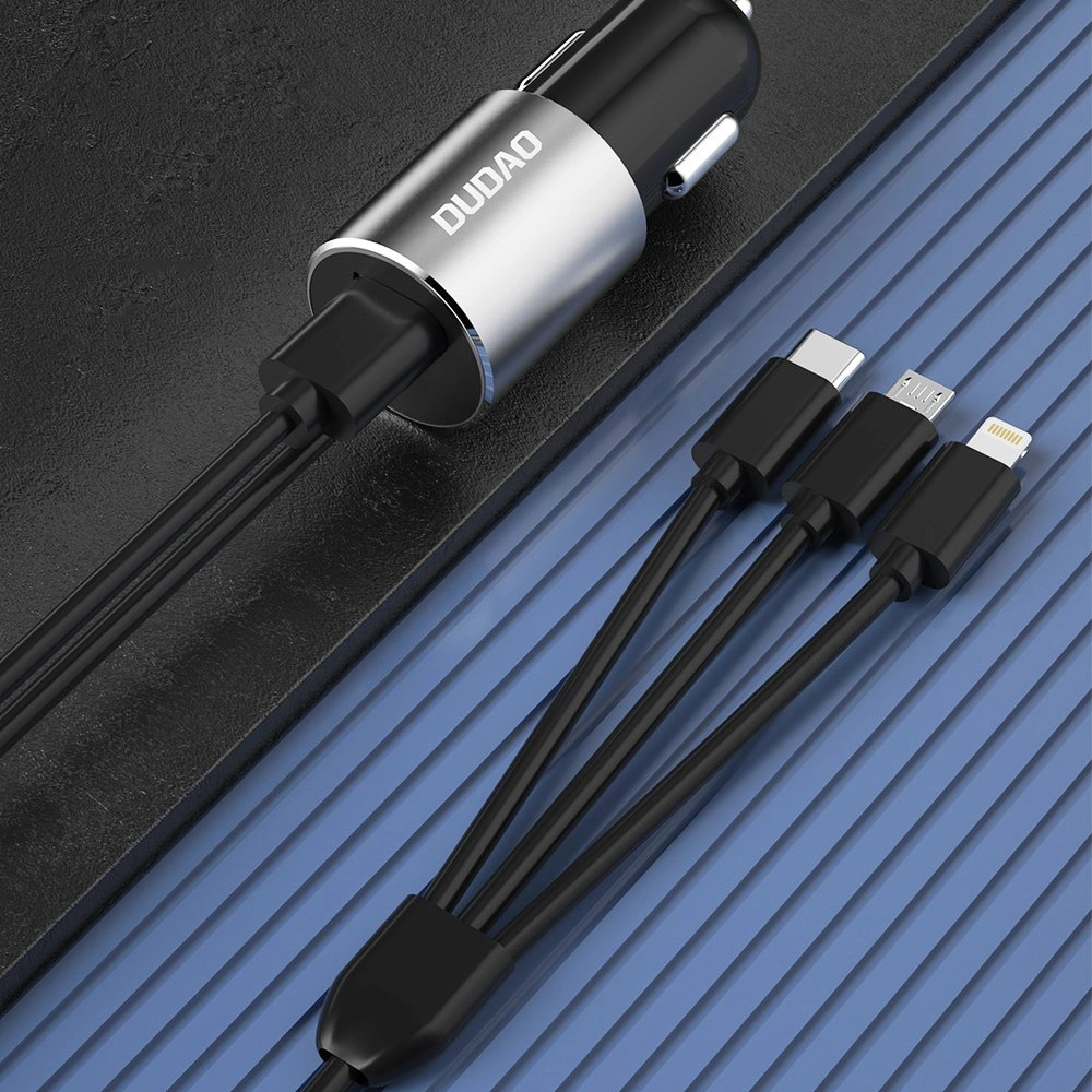 Hurtownia GSM - Auto nabíječka Dudao 3w1 USB 3,4 A s vestavěným kabelem Lightning/USB-C/microUSB černá (R5ProN) - DDA111 - {ean13} - Hurt