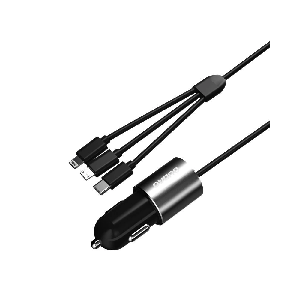 Hurtownia GSM - Auto nabíječka Dudao 3w1 USB 3,4 A s vestavěným kabelem Lightning/USB-C/microUSB černá (R5ProN) - DDA111 - {ean13} - Hurt