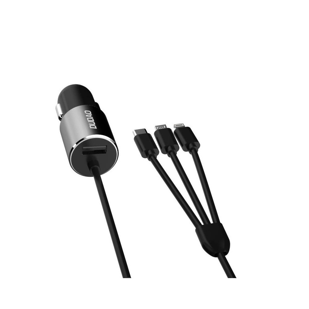 Hurtownia GSM - Auto nabíječka Dudao 3w1 USB 3,4 A s vestavěným kabelem Lightning/USB-C/microUSB černá (R5ProN) - DDA111 - {ean13} - Hurt