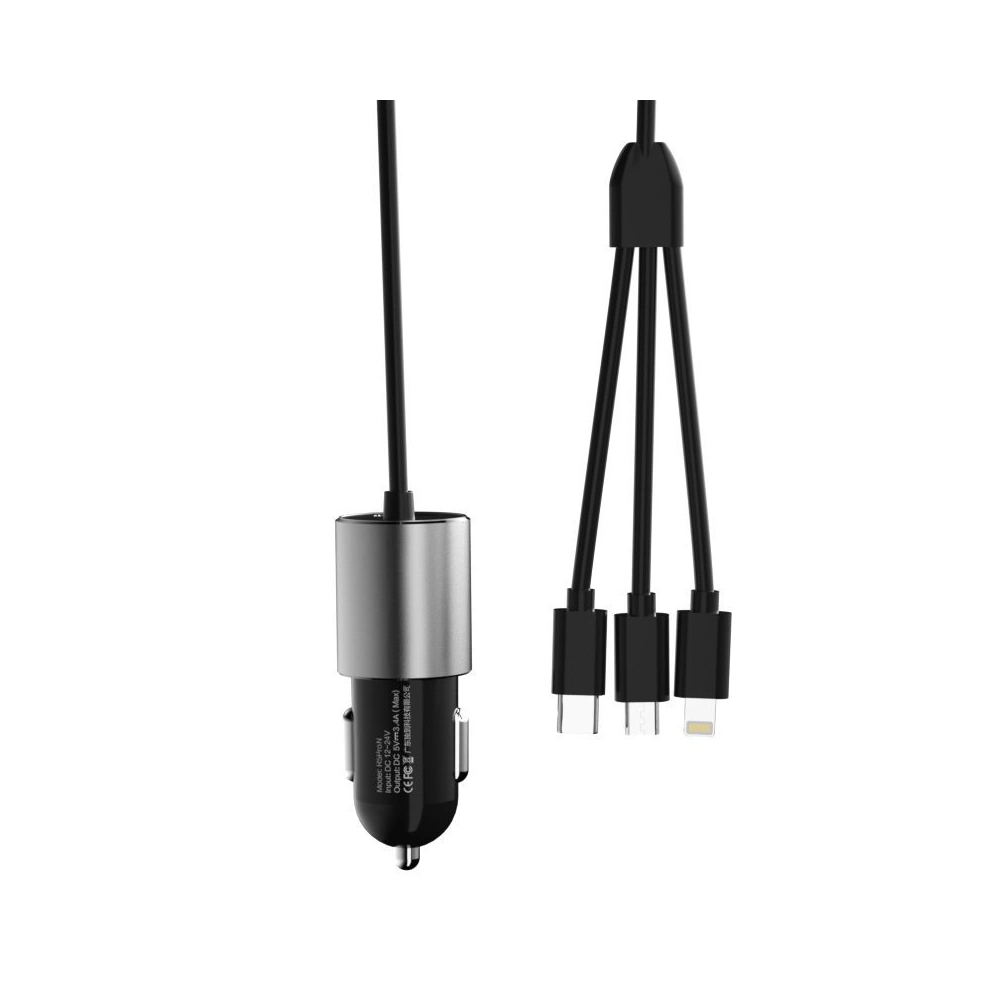 Hurtownia GSM - Auto nabíječka Dudao 3w1 USB 3,4 A s vestavěným kabelem Lightning/USB-C/microUSB černá (R5ProN) - DDA111 - {ean13} - Hurt