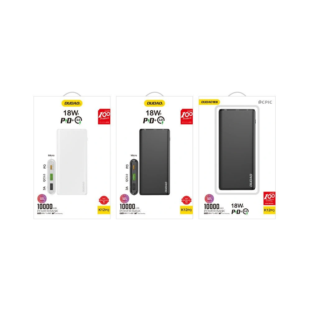 Hurtownia GSM - Powerbank Dudao 10000mAh 18W Schnellladung Power Delivery 2xUSB/USB-C schwarz (K12PQ) - DDA113 - {ean13} - Hurt