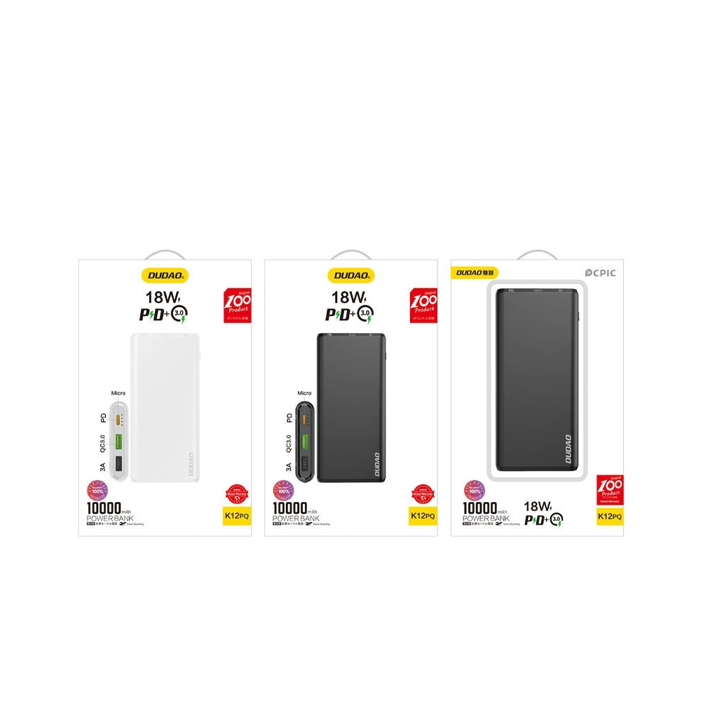 Hurtownia GSM - Powerbank Dudao 10000mAh 18W Încărcare rapidă Power Delivery 2xUSB/USB-C alb (K12PQ) - DDA114 - {ean13} - Hurt