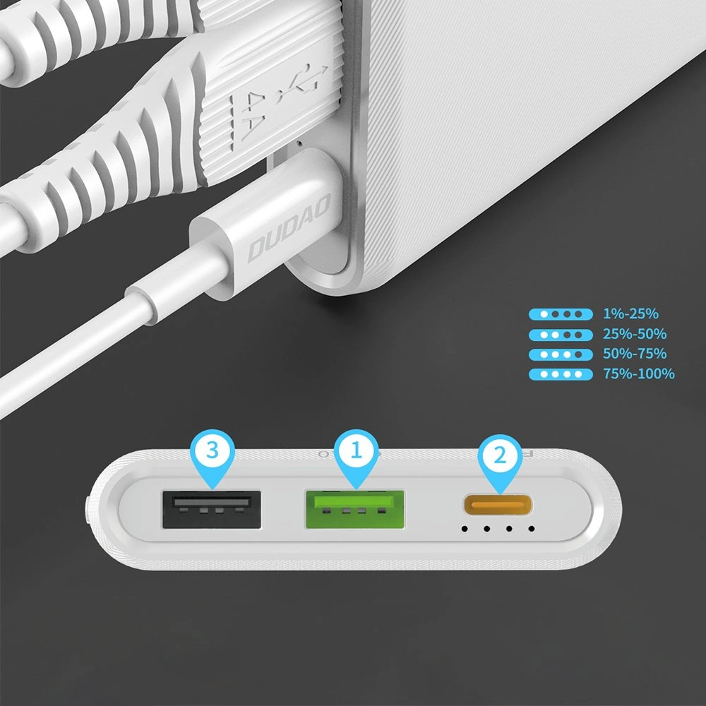 Wholesale Dudao powerbank 10000mAh 18W Quick Charge Power Delivery 2x USB / 1x USB Type C white (K12PQ_W) - DDA114 - {ean13} - Hurt