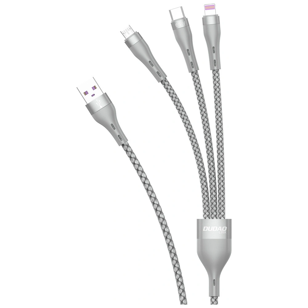 Hurtownia GSM - Kabel Dudao 3w1 USB - Lightning/microUSB/USB-C 65W 1,2m šedý (L20X) - DDA132 - {ean13} - Hurt