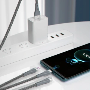 Kabel Dudao 3w1 USB - Lightning/microUSB/USB-C 65W 1,2m szary (L20X)