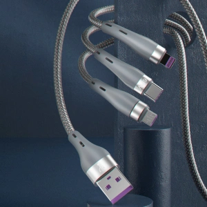 Kabel Dudao 3w1 USB - Lightning/microUSB/USB-C 65W 1,2m szary (L20X)