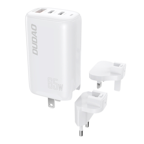 Dudao Distributor - 6973687241551 - DDA133 - Dudao 3-port GaN charger 3in1 (EU, US, UK) 2 x Type C (PD) + USB (QC) 65W white (A7PRO) - B2B homescreen