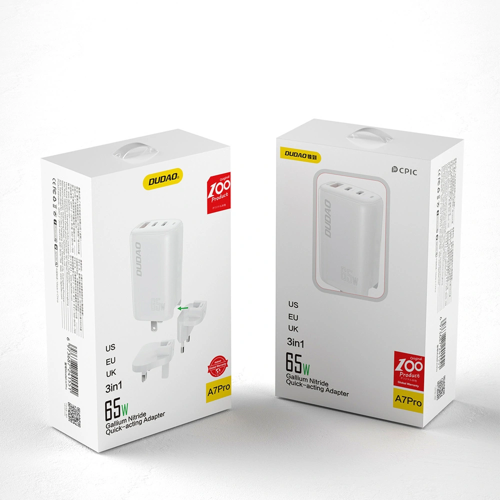 Hurtownia GSM - Netzteil Dudao GaN 3w1 (EU, US, UK) 2xUSB-C + USB PD QC 65W weiß (A7PRO) - DDA133 - {ean13} - Hurt