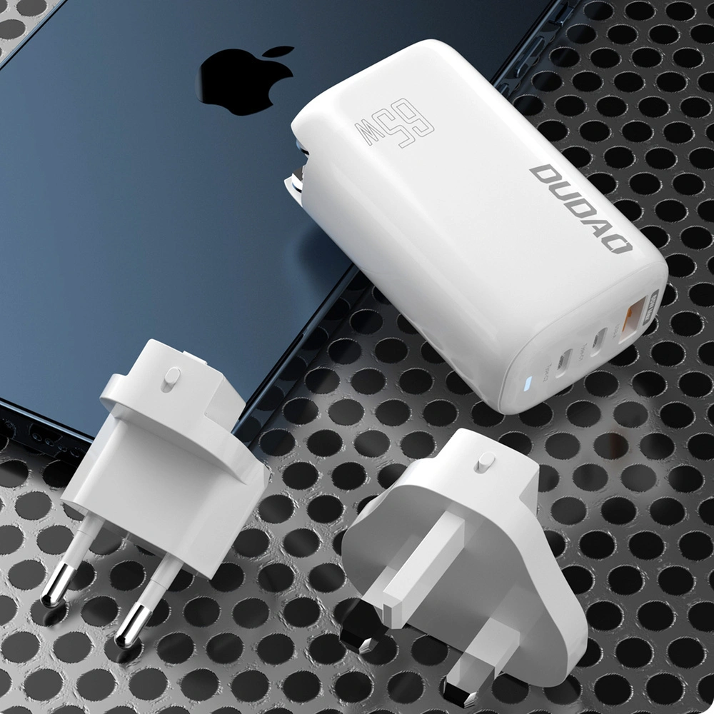 Hurtownia GSM - Încărcătorul de rețea Dudao GaN 3w1 (EU, US, UK) 2xUSB-C + USB PD QC 65W alb (A7PRO) - DDA133 - {ean13} - Hurt