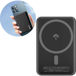 Hurtownia GSM - Powerbank s bezdrátovým nabíjením Dudao MagSafe 5000mAh + magnetický nabíjecí kroužek černý (K14S) - DDA176 - {ean13} - Hurt