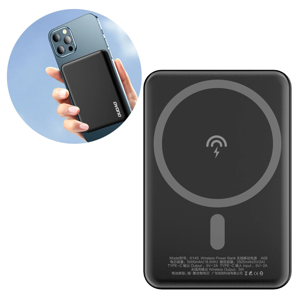 Hurtownia GSM - Powerbank mit kabellosem Laden Dudao MagSafe 5000mAh + Ring für magnetisches Laden schwarz (K14S) - DDA176 - {ean13} - Hurt