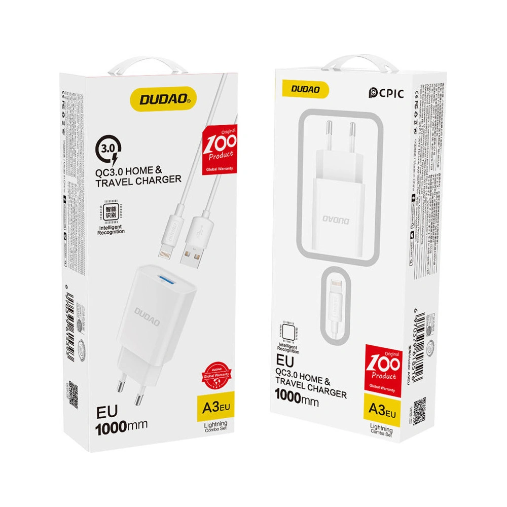 Hurtownia GSM - Ładowarka sieciowa Dudao USB QC3.0 12W biały + kabel Lightning 1m (A3EU) - DDA178 - {ean13} - Hurt